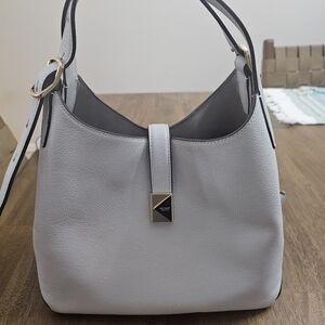 Elegant Gray Leather Shoulder Bag
